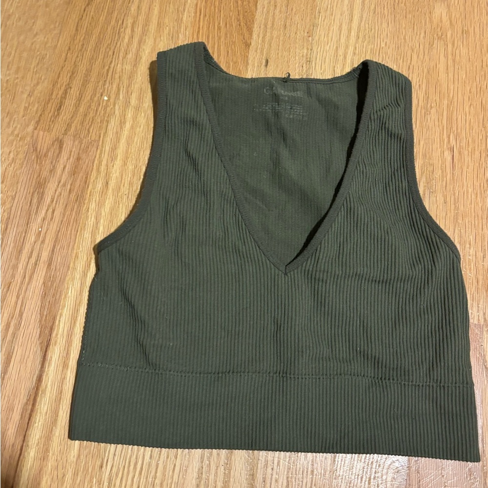 Garage Green Ribbed Crop Tank Top